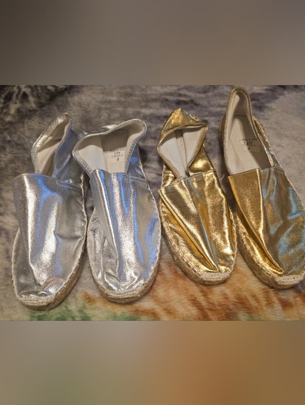 Womens Slip-On Espadrilles - Gold & Silver